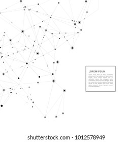 Connect polygonal network background. Lines and dots science pattern.