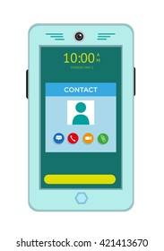 Connect Pop Up Interface on a Green Touchscreen Mobile  Phone. Editable Clip Art.