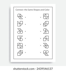Connect the Same Shapes and color work page for kids vector illustration