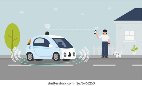Connect a self-driving car at home with a cell phone.