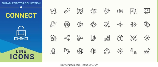 Connect simple icon. Includes symbols for cyber, global, technology, tech and more. Connection vector icon set. Vector outline icons collection. Editable stroke collections.