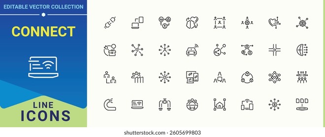 Connect simple icon. Includes symbols for cyber, global, technology, tech and more. Connection vector icon set. Vector outline icons collection. Editable stroke collections.