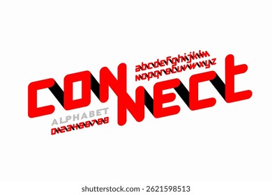 Connect, single line style font, alphabet letters and numbers vector illustration