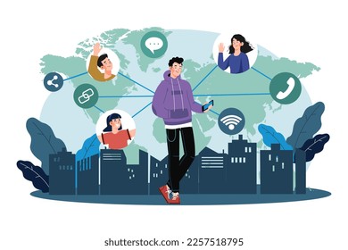 Connect Social Media Network Flowchart With Online Calls.