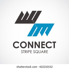 Connect stripe of square ribbon abstract vector and logo design or template unity business icon of company identity symbol concept