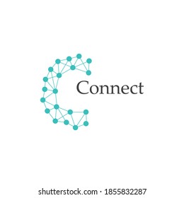Icono de la tecnología Connect. Carta C con círculo de puntos conectado como vector de logotipos de red - Vector.