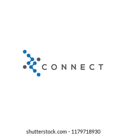 Connect technology relation communications company vector design. Flat blue and grey symbol is isolated on a white background