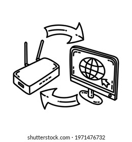 Connect as Telecommunication Equipment Hand Drawn Icon Set Vector.