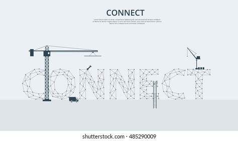 Connect Text. Abstract mesh background with circles, lines and shapes. Futuristic Design

