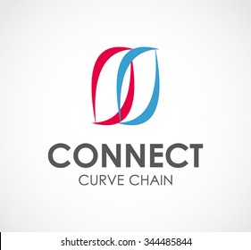 Connect of two ribbon chain abstract vector and logo design or template curve link business icon of company identity symbol concept
