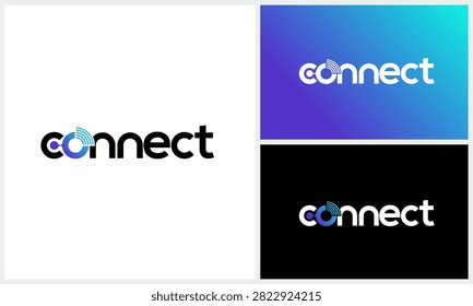 Connect typography word mark logo design with digital data network for internet and technology