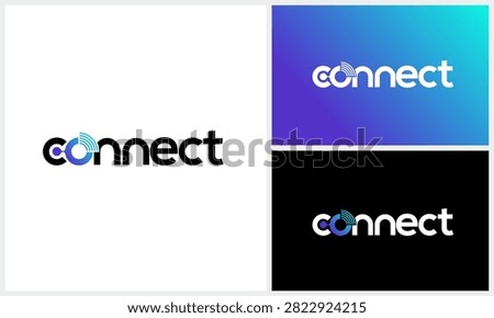 Connect typography word mark logo design with digital data network for internet and technology