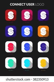 Connect user ui icon. Logo set for icon application mobile or button main screen phone. Colorful vector flat style design template with drop shadow on dark grey background.