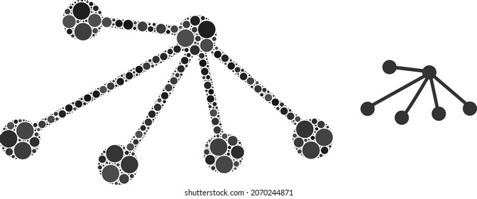 Connect vector composition of circle dots in variable sizes and color shades. Circle elements are composed into connect vector composition. Abstract vector design concept.