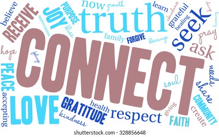Connect word cloud on a white background. 