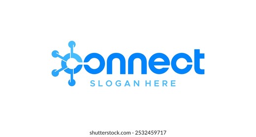 Connect word mark logo design. Connection logo with technology data progress connected design graphic symbol icon vector.