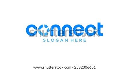 Connect word mark logo design. Connection logo with technology data progress connected design graphic symbol icon vector.