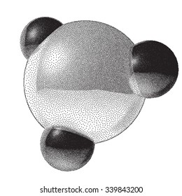 Connected 3D balls molecule sign with dotwork gradient
