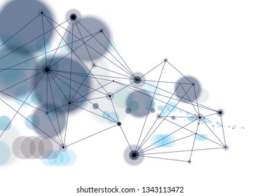 Connected 3d mesh technology and science background. With blurred defocused round lights texture. Vector abstract virtual particles structure.