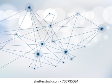 Connected 3d mesh technology and science background. With blurred defocused round lights texture. Vector abstract virtual particles structure.