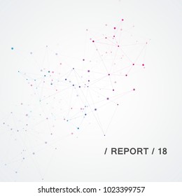 Connected abstract polygonal lines and dots. Vector technology illustration.
