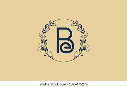 letra del alfabeto conectada be, diseño del logotipo de la web en el marco del círculo floral
