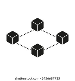 Connected blocks in circular arrangement. Vector network concept. Isometric cube nodes. Distributed ledger technology.