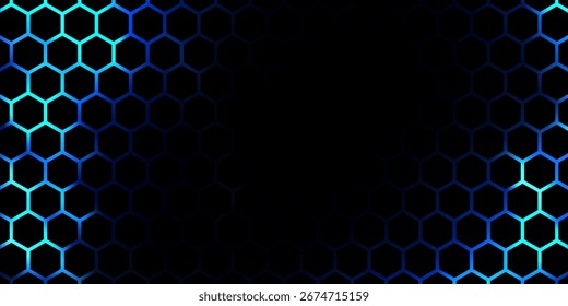 Hexágonos digitales azules conectados sobre fondo oscuro. Diseño de tecnología futurista. Patrón de alta tecnología cibernética. Ilustración vectorial. EPS 10. Moderno