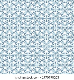 Connected blue geometric pattern on white background. Vector monochrome seamless pattern, blue and navy repeat ornamental texture, oriental style. Abstract mosaic background.