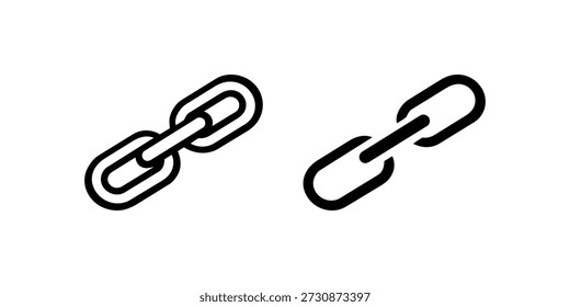 Iconos de Enlace de cadena conectados y rotos sobre fondo blanco.
