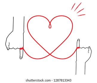 It is connected by heart type red thead
