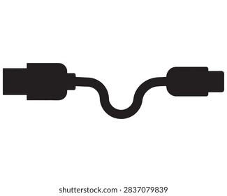 Connected cable with connectors on both ends silhouette black silhouette graphic of a connecting cable with plugs on both sides wire plug connectors data power cord icon
