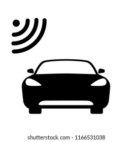 Connected car icon. Car front view and wi-fi, gps, wireless navigator or alarm signal. Vector Illustration