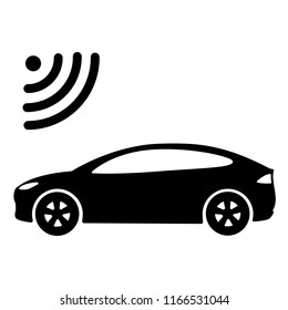 Connected car icon. Car side view and wi-fi, gps, wireless navigator or alarm signal. Vector Illustration