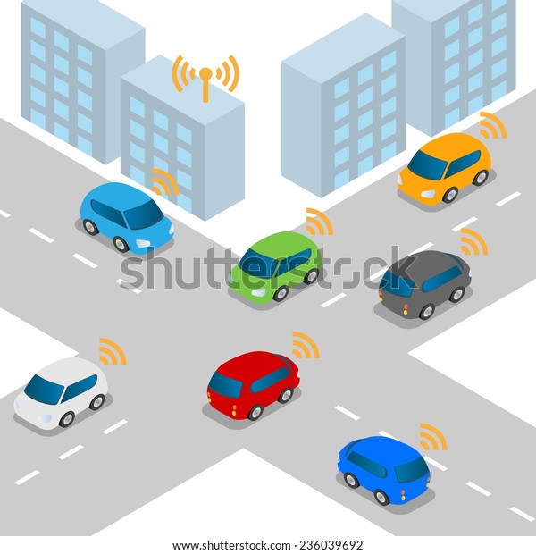 Connected Car\
or Intelligent Car vector\
illustration