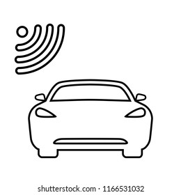 Connected car line icon. Car front view and wi-fi, gps, wireless navigator or alarm signal. Vector Illustration
