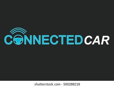 Connected car logo. Steering wheel and Internet access waves.