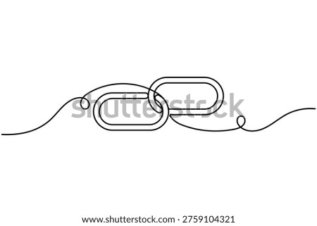 Connected chain sign icon continuous one line drawing on white background minimalist hyperlink symbol outline vector illustration