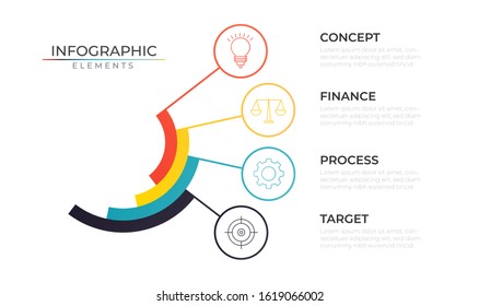 Konnektierte Kreis-Infografik-Design-Vorlage mit Symbolen und fünf Optionen oder Schritte Elemente. Vektorillustration für Firmenprojekte und Firmenpräsentationen.