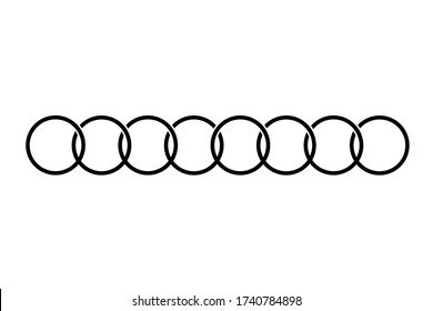 The connected circles are arranged in a row. Vector illustration Interlocking rings. Black icon circles, rings concept on white background.