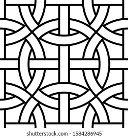 Connected Circles Grid Monochrome Abstract Geometric Seamless Pattern Background