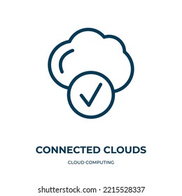 Connected clouds icon. Linear vector illustration from cloud computing collection. Outline connected clouds icon vector. Thin line symbol for use on web and mobile apps, logo, print media.