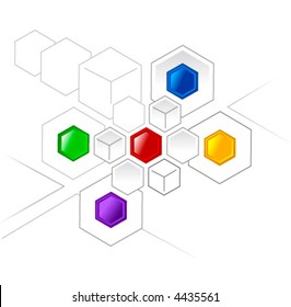 Connected color hexagons and cubes for various projects
