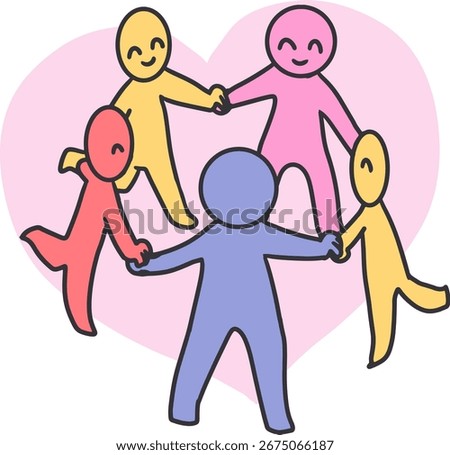 Connected Community Holding Hands Around Heart. Perfect for concepts of unity, teamwork, friendship, love, and community connections.