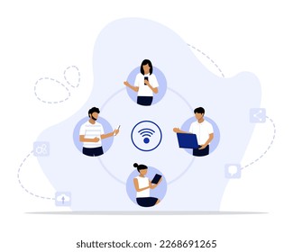 Connected concept illustration. Suitable for landing page, ui, web, App intro card, 
editorial, flyer, and banner.