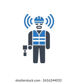 Connected Construction Worker Icon On White Background