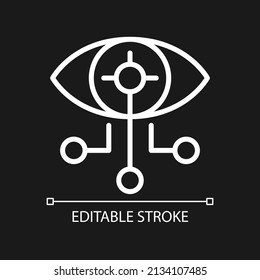 Connected contact lenses pixel perfect white linear icon for dark theme. Artificial eye. Vision correction. Thin line illustration. Isolated symbol for night mode. Editable stroke. Arial font used