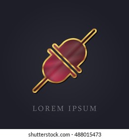 Connected cord Red Ruby with Golden Frame Precious Jewellery Icon / Logo Design