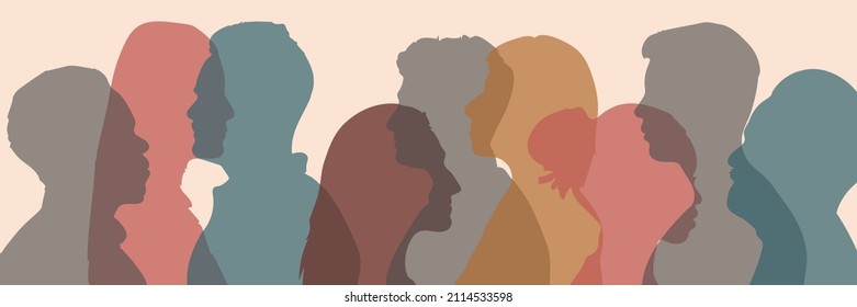 Connected crowd and Community. Social media and Concept networking. Diversity silhouette profile colors and Group of people talking. Communication people.