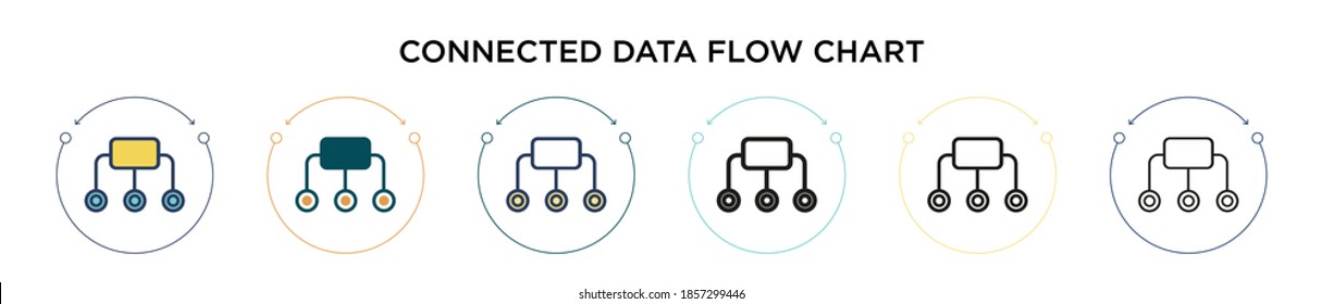 Connected data flow chart icon in filled, thin line, outline and stroke style. Vector illustration of two colored and black connected data flow chart vector icons designs can be used for mobile, ui, 
